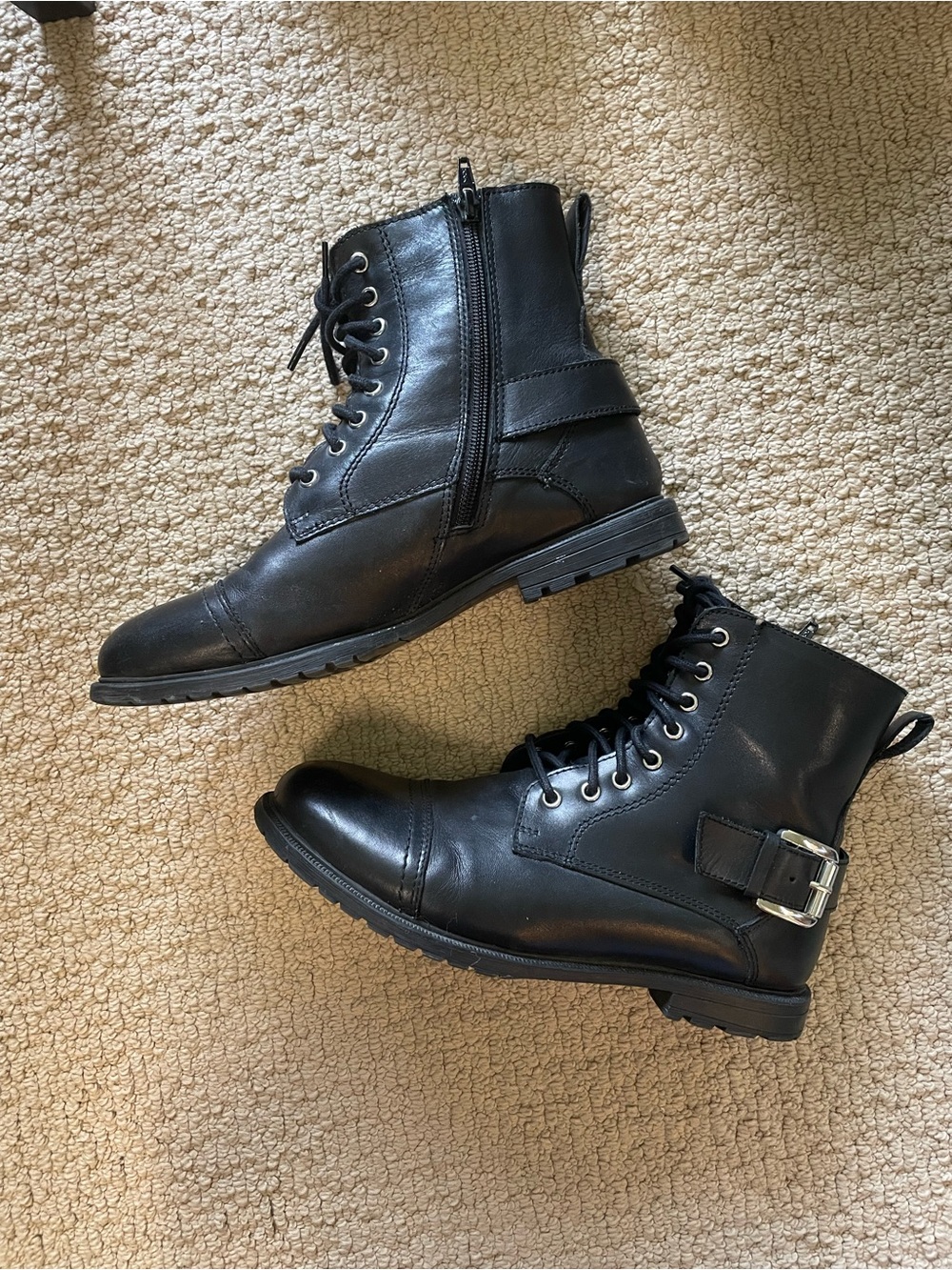 Diba Women’s Black Leather Lace-Up Ankle Boots with Buckle